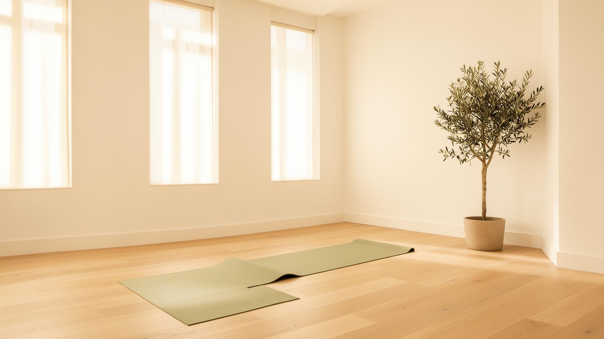 Bright open studio space prepared for a group class